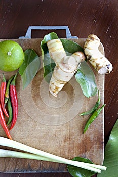 Tomyum ingredients on cutting board