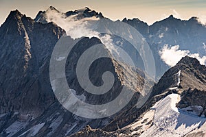 Tonale, Italian Alps, dramatic mountain landscape.