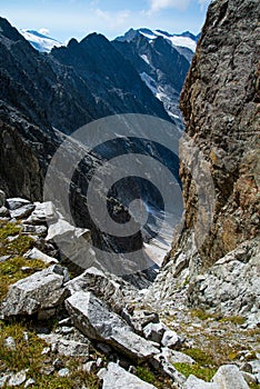 Tonale, Italian Alps, dramatic mountain landscape.