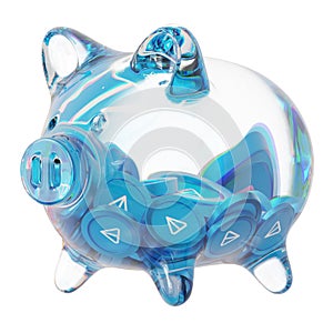 Toncoin (TON) Clear Glass piggy bank with decreasing piles of crypto coins.