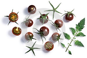 Tondo nero cherry tomatoes, paths, top view photo