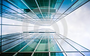 Toned image of modern office building, underside view