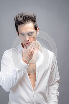 Toned Male In Unbuttoned Dress Shirt