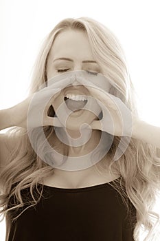 Toned Monochrome Portrait of a Girl Shouting and Screaming