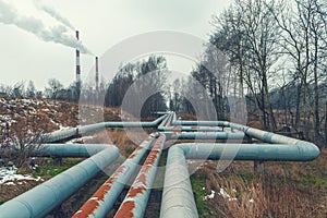 Toned photo of industrial pipeline and factory pipe