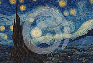 tones starry night gogh ancient tourtourism masterpiece painting aly blue ai landmark generative travel old cathedral vincent photo