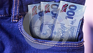 Tonga 20 Paanga Banknotes in Pocket of Jeans