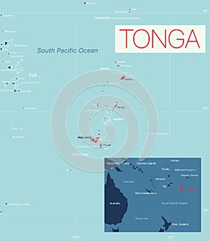 Tonga detailed editable map