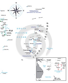 Tonga highly detailed political map