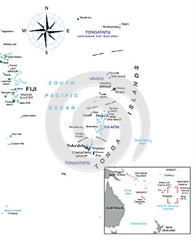 Tonga highly detailed political map photo