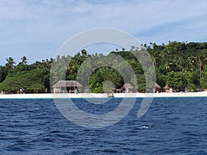 Tonga Island shoreline Huts