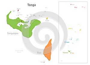 Tonga map, administrative division, separate regions with names, color map isolated on white background