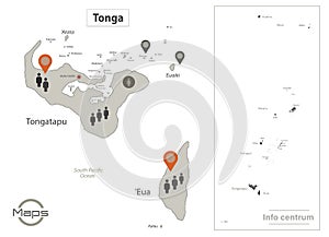 Tonga map, islands with names, Infographics and icons