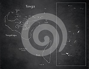 Tonga map, Islands whit names, design card blackboard chalkboard