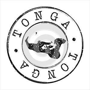 Tonga Map Symbol. Round Design Stamp. Travel and Business Vector Seal Badge Illustration.