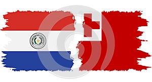 Tonga and Paraguay grunge flags connection vector