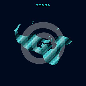 Tonga Striped Map Vector Design Template With Blue Background.