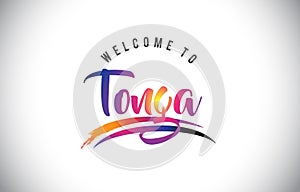 Tonga Welcome To Message in Purple Vibrant Modern Colors.