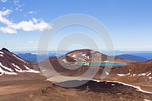 Tongariro alpine track. Blue lake. Valley of Three Volcanoes. North Island. New Zealand