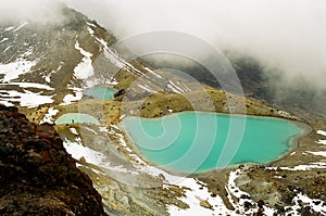 Tongariro lakes with snow, New Zealand