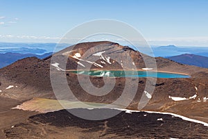 Tongariro National Park. Tongariro alpine track. Blue lake. Valley of Three Volcanoes. North Island. New Zealand