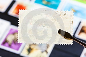 tongs keeps postage stamp with bad glue back side