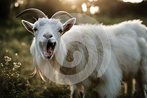 tongue funny puts goat out joy goatee farm animal fun food children pet comic rural farming bleat standing humorous dangling photo