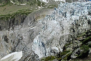 The tongue of the glacier descends to alpine valley