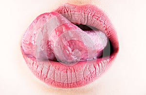 Tongue and mouth. Texture lip, macro, , fashion. Lips care and beauty, texture. Woman lip, female lips