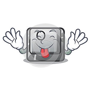 Tongue out O button installed on mascot computer