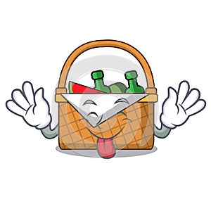 Tongue out picnic basket mascot cartoon