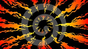 Tongues of fire directed to the center on a black background. Comic fantasy fire flame backgrounds.