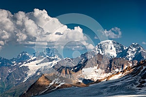 Mountain, slope, top, glacier, stone wall, snow, ice