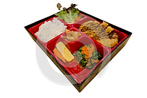 Tonkatsu Bento in red Set box, die cut on white isolated