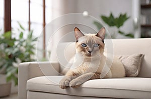 Tonkinese cat in cozy room