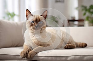 Tonkinese cat in cozy room