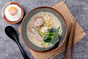 Tonkotsu Ramen, Japanese Food, Soup with boiled eggs
