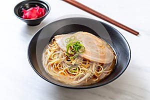 tonkotsu ramen noodles with chaashu pork photo