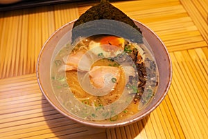 Tonkotsu ramen, traditional japanese dish. Asian cuisine