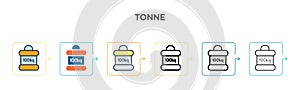 Tonne vector icon in 6 different modern styles. Black, two colored tonne icons designed in filled, outline, line and stroke style