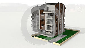 Tonos five-story roofed architectural work, 3d rendering