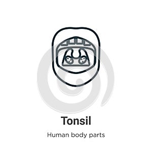 Tonsil outline vector icon. Thin line black tonsil icon, flat vector simple element illustration from editable human body parts