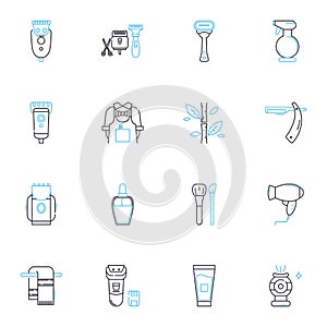 Tonsorial parlor linear icons set. Barber, Shave, Razor, Trimmer, Clipper, Style, Fade line vector and concept signs