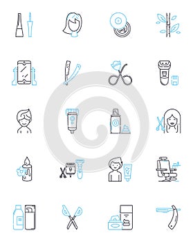 Tonsorial parlor linear icons set. Barber, Shave, Razor, Trimmer, Clipper, Style, Fade line vector and concept signs