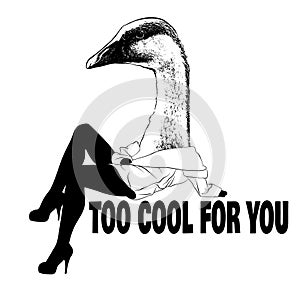 Too cool for you. Vector hand drawn illustration of girl with head of goose .