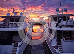 Too large luxury boats at dusk Sanctuary Cove Australia