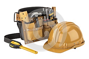 Tool Belt and Hard Hat, isolated on white background-generated by ai