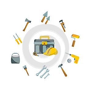 Tool box around. Worker's toolkit. flat style. Vector illustration