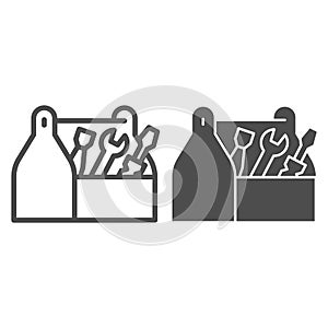 Tool box line and solid icon, house repair concept, Wooden toolbox sign on white background, toolbox with tools icon in