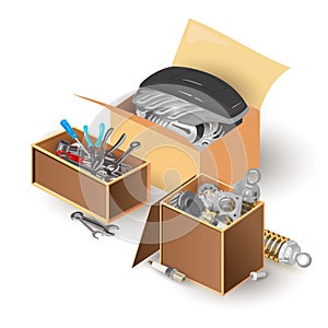 Tool boxes with instruments for repair stuff